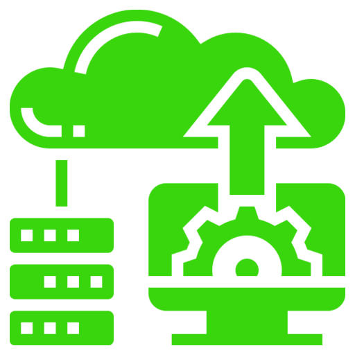 Cloud computing icon illustrating data upload from a computer to the cloud, symbolizing technology and digital solutions.